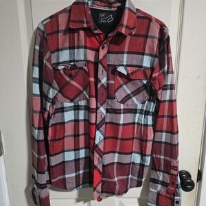 Fox Red and Black Plaid Casual Button Down Shirt